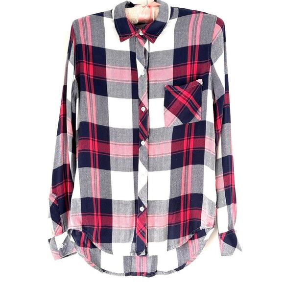 NWOT cozy Button Collared Long Sleeve Women's Pink Rails checkered Hunter shirt - Picture 2 of 7